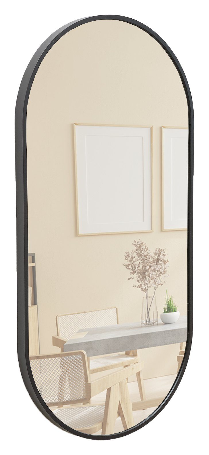 Terra Home Wandspiegel Spiegel Metallrahmen Schminkspiegel Oval (schwarz 60x30x3, inklusive Schrauben und Dübel), Badezimmerspiegel Flurspiegel schwarz | schwarz | Wandspiegel