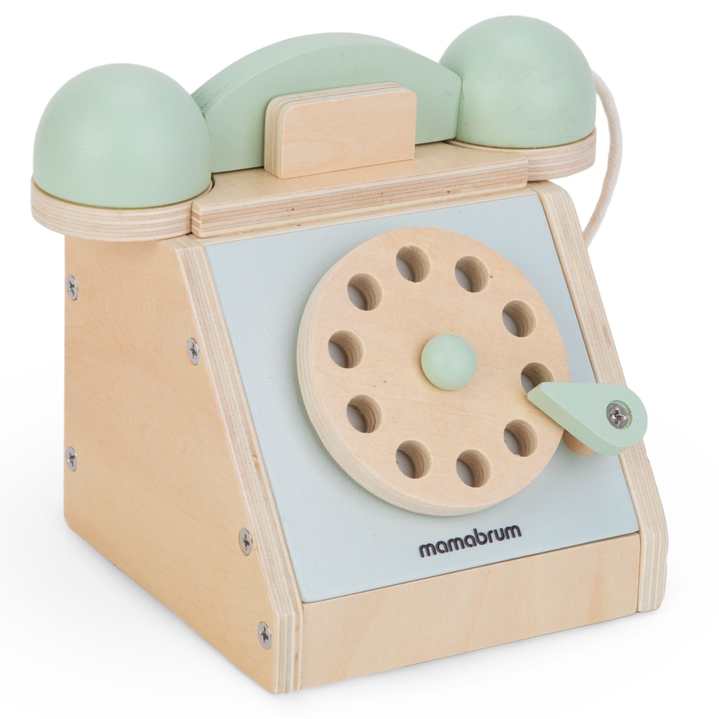 Mamabrum Kinder-Haushaltsset - Retro Holztelefon mit Wählscheibe