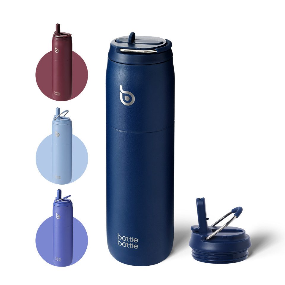 BOTTLE BOTTLE Trinkflasche Isolierte Wasserflasche Edelstahl 32oz(946ml) mit Strohhalm Griff, für Sport, Reisen, Fitnessstudio, doppelwandig auslaufsicher