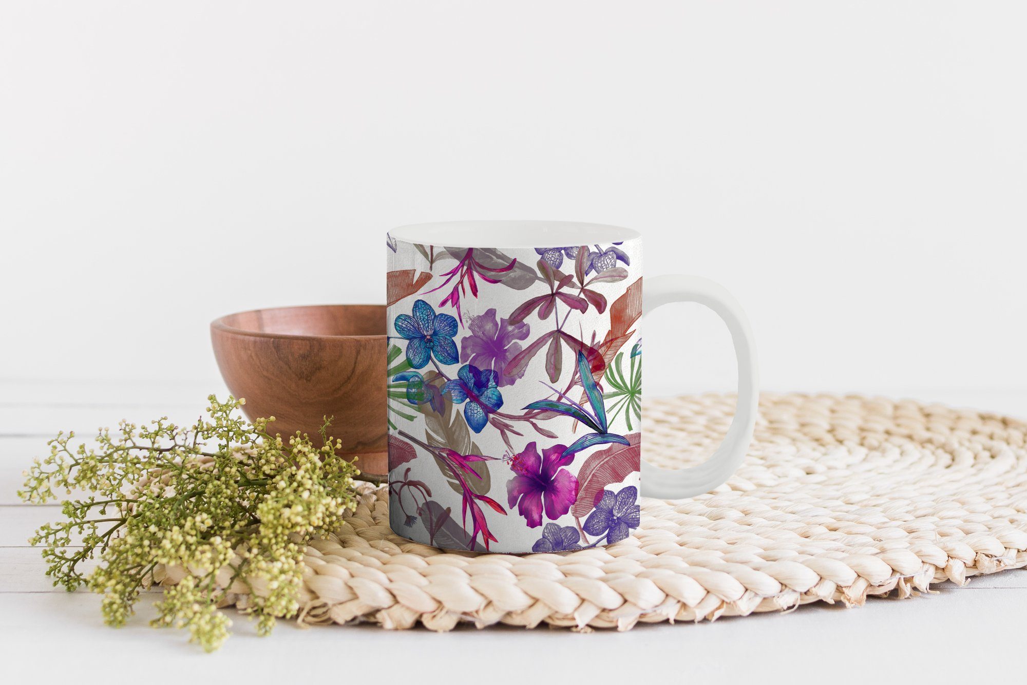 MuchoWow Tasse Blumen - Regenbogen Kaffeetassen, Dschungel - Keramik, Geschenk Muster - Becher, Vintage, Teetasse, - Teetasse