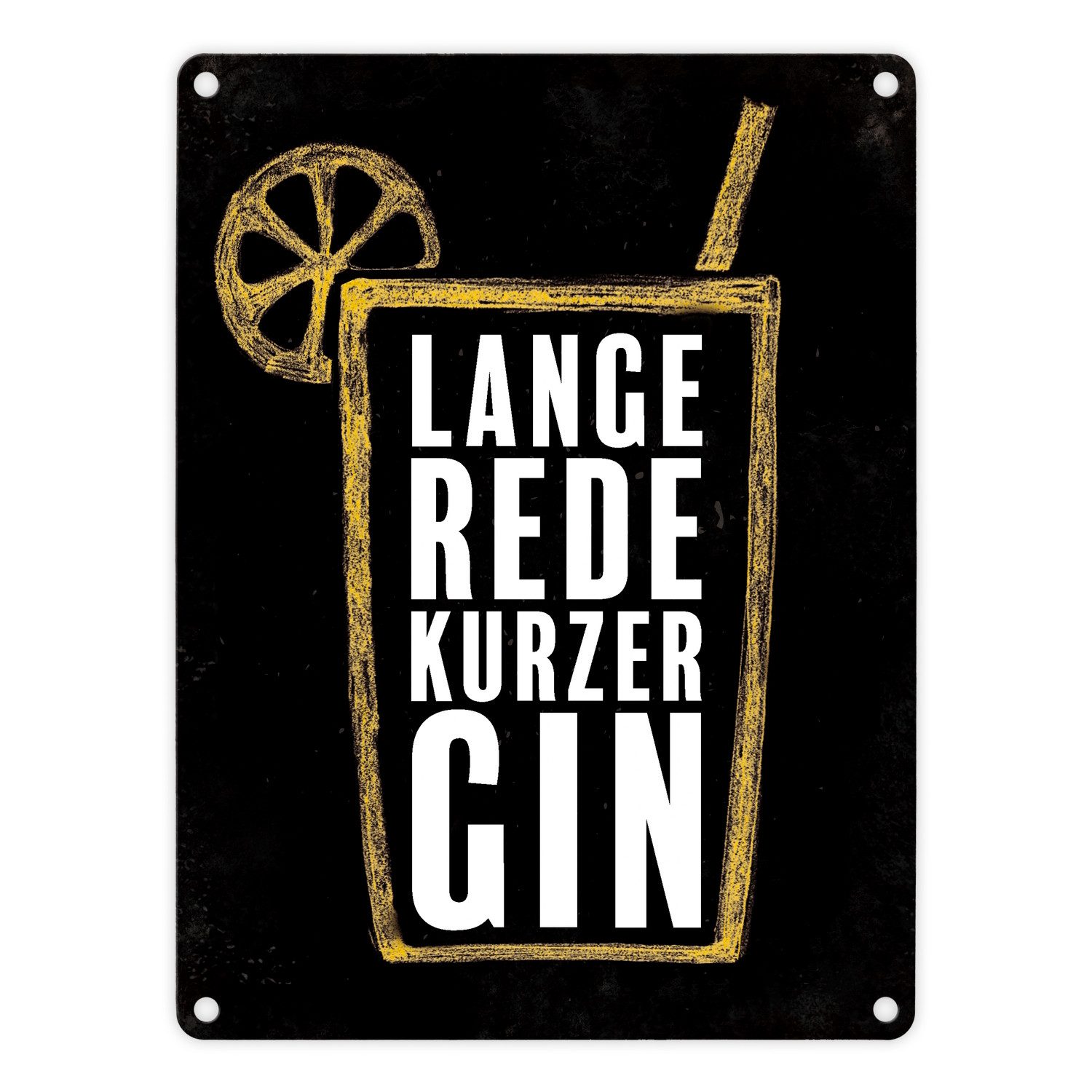 Metallschild Metallschild mit Gin Tonic Motiv und Spruch: Lange Rede kurzer