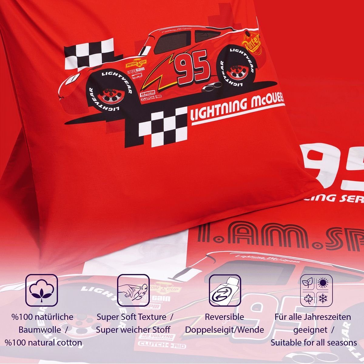 JACK Kinderbettwäsche Cars Disney 135x200cm Auto, günstig online kaufen