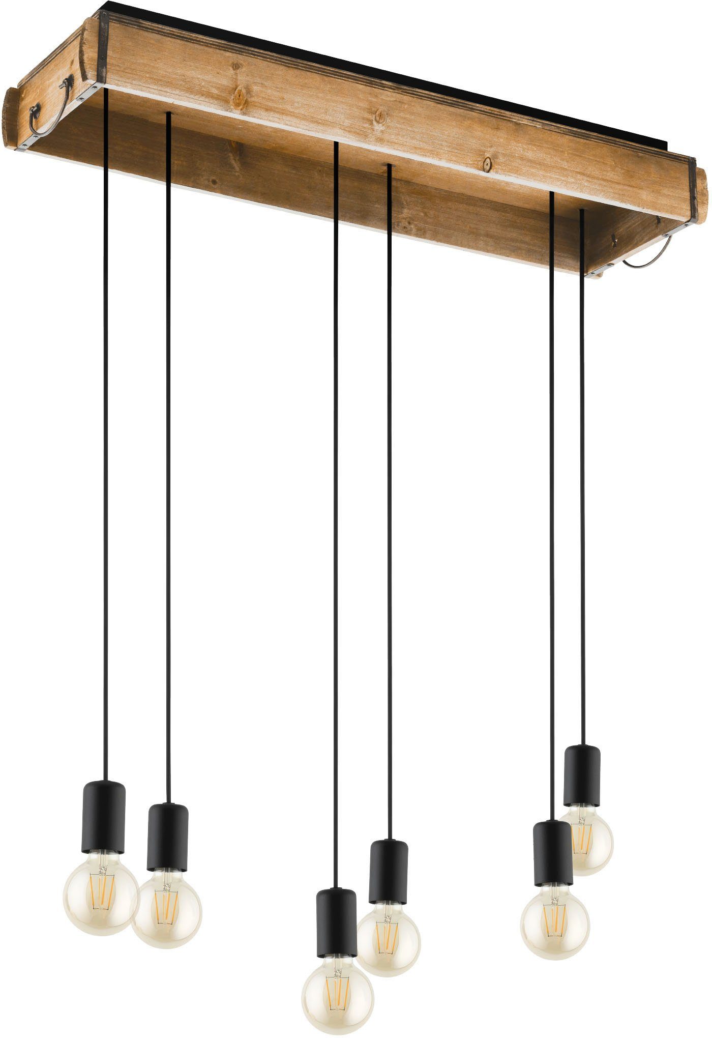EGLO Hängeleuchte WOOTTON, Leuchtmittel wechselbar, schwarz in 40W ohne E27 - und - Stahl Hängeleuchte braun Leuchtmittel, aus Holz, exkl