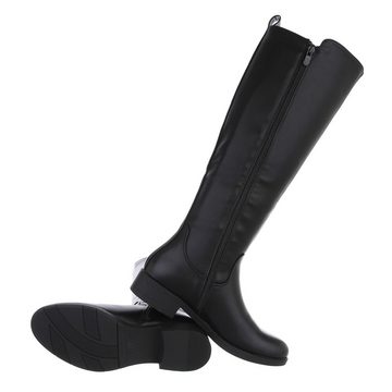 Ital-Design Damen Freizeit Stiefel Blockabsatz Flache Stiefel in Schwarz