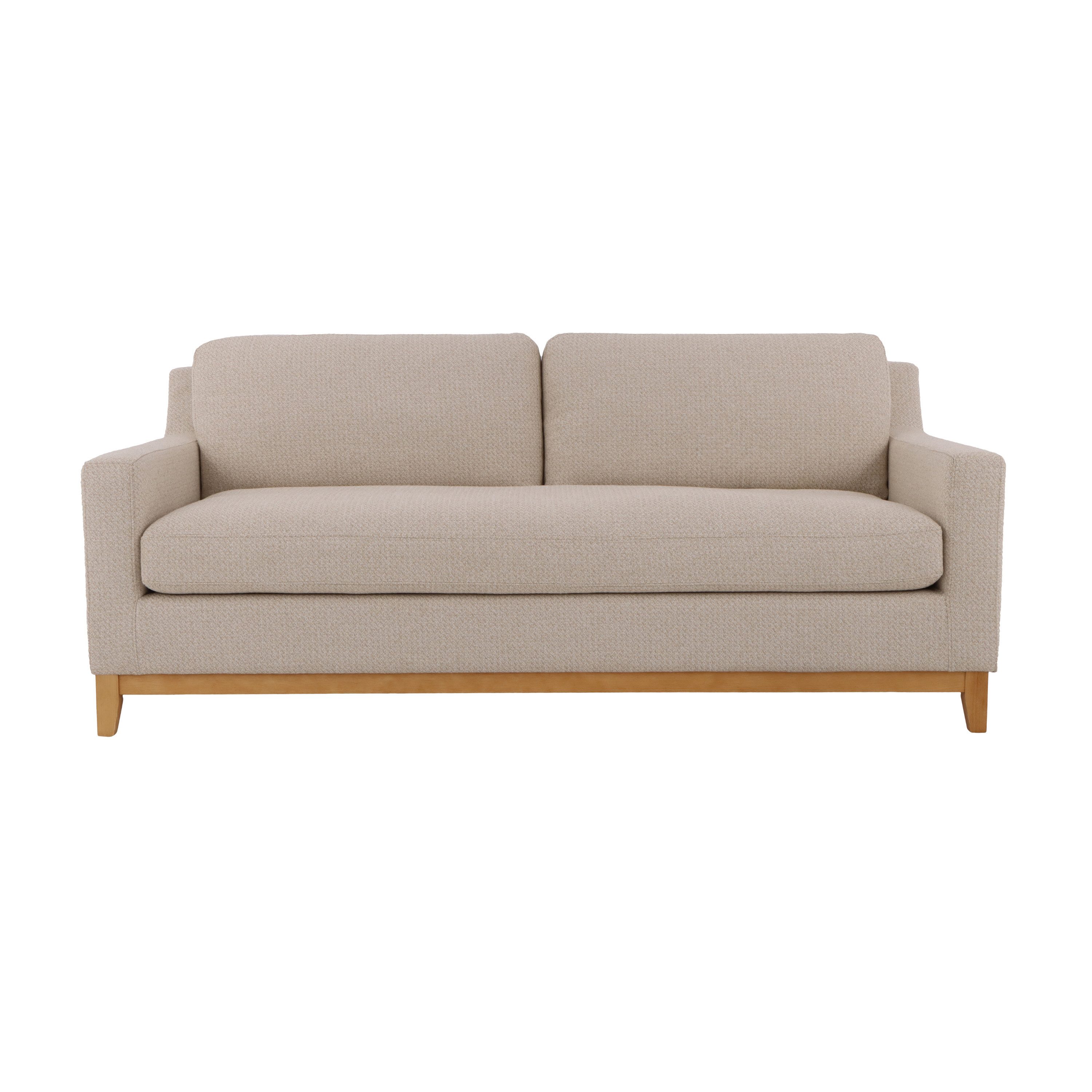 Woodek Design Schlafsofa Tommy mit Eichenfüßen, beiger Stoff, Sitzpolster aus HR-Schaum 1 Teile, Formstabile Polsterung für Alltagseinsatz
