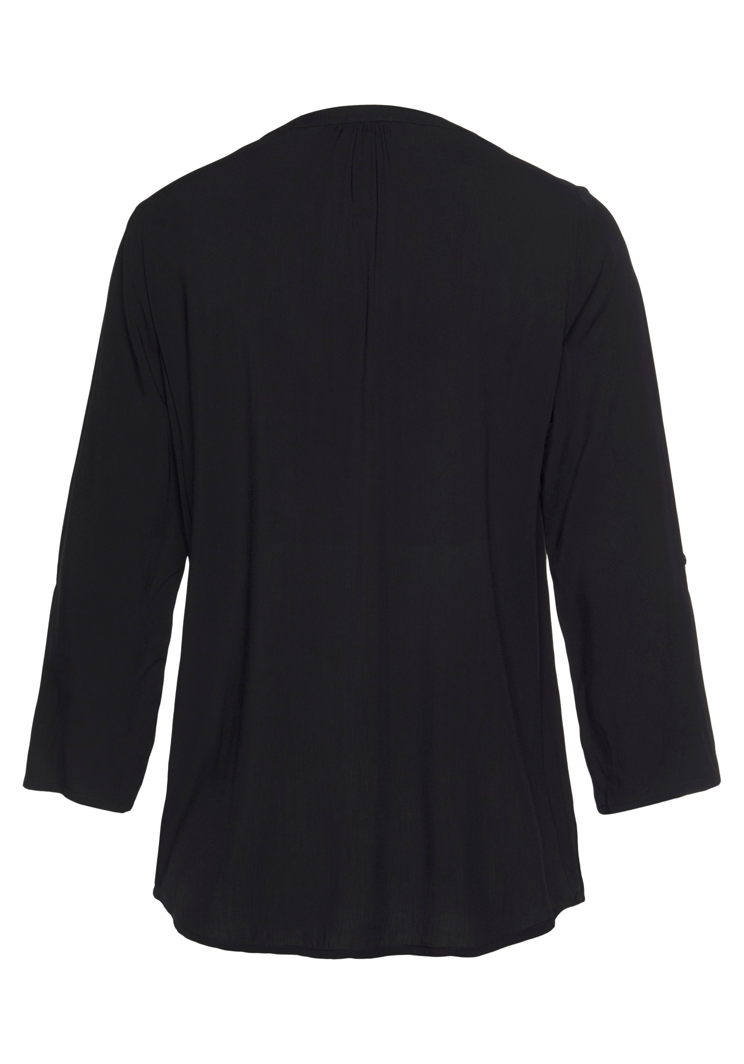 LASCANA Schlupfbluse mit 3/4-Ärmeln und kurzer Knopfleiste lockere Damenbluse, Blusenshirt mit Krempelärmel, Business, Basic – Bild 4 von 5