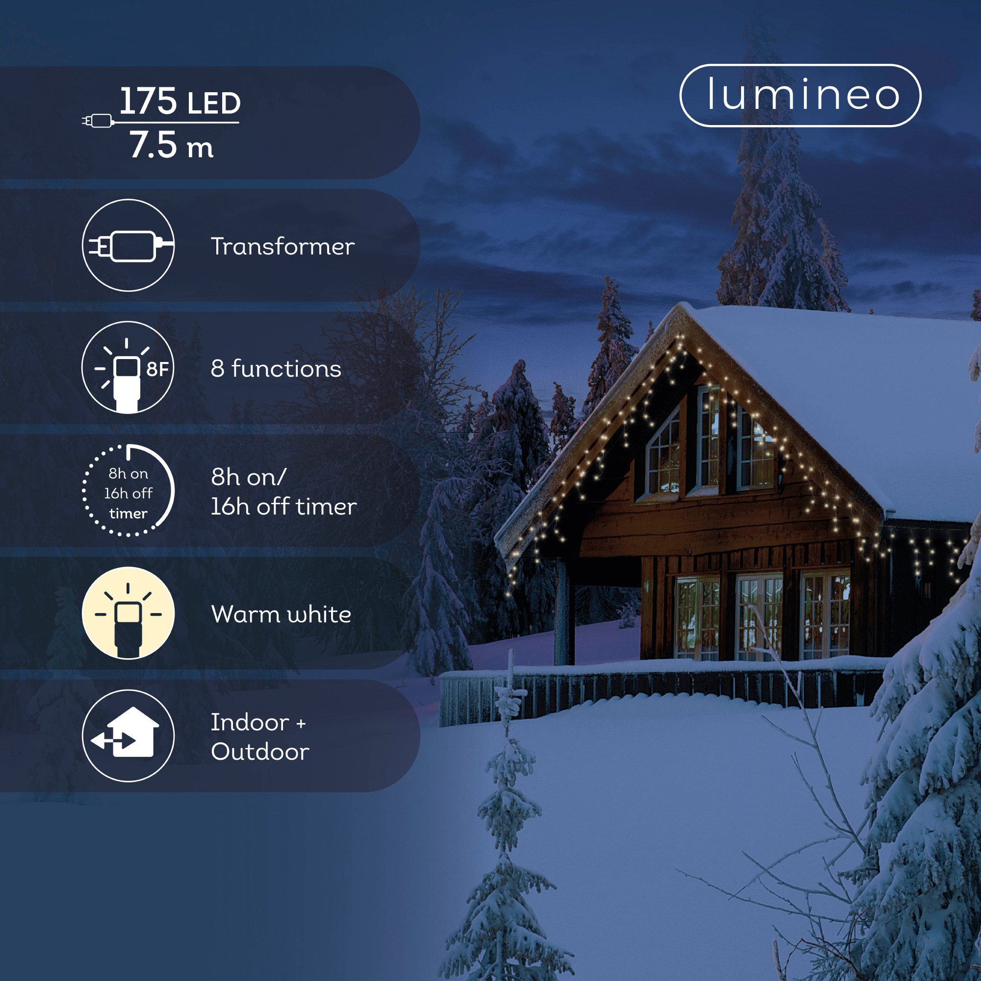 Lumineo LED-Lichterkette Lumineo Lichtervorhang ICICLE TWINKLE 175 LED 7,5 m warm weiß schwarz, 8 Twinkle-Effekte, 8h-Timer, Indoor/Outdoor – Bild 4 von 5