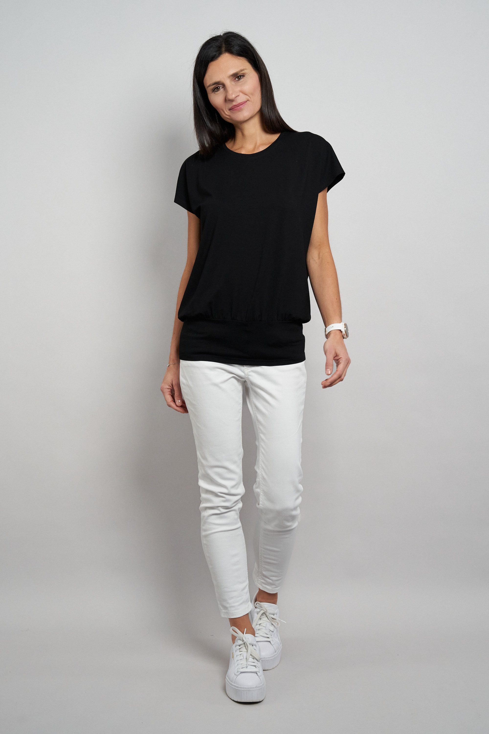 Seidel Moden Rundhalsshirt mit breiten Gummiband an der Taille - MADE IN GE günstig online kaufen