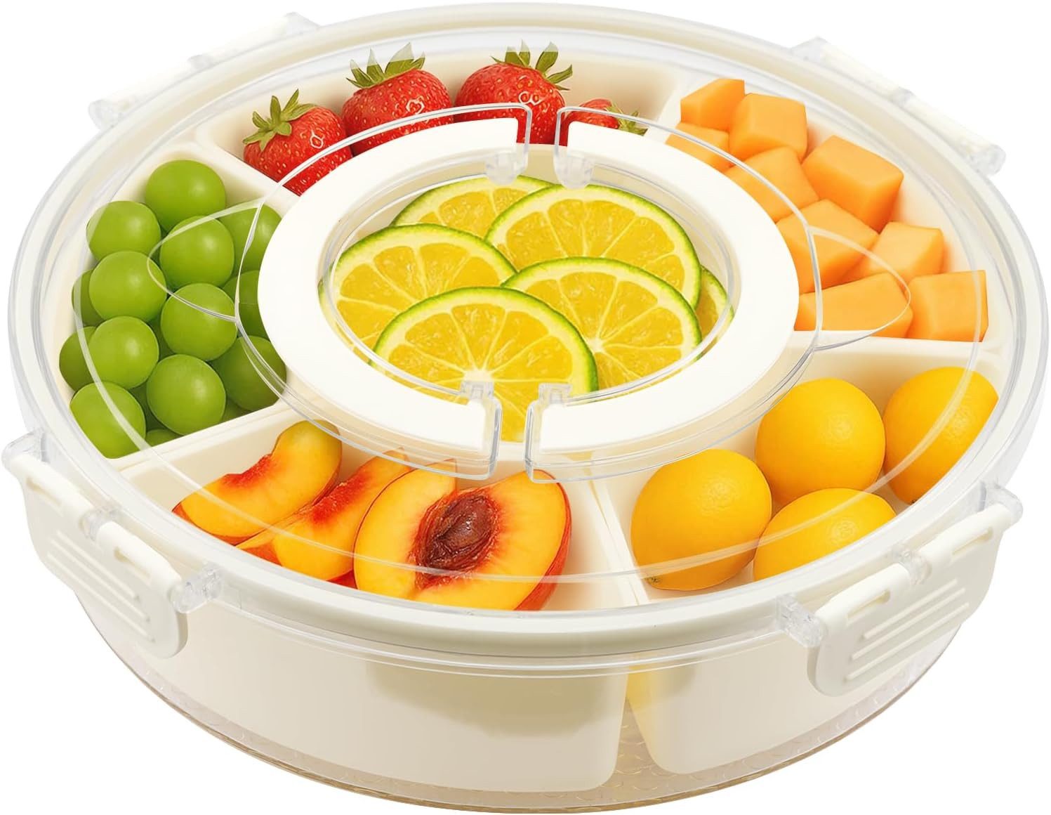 Youyijia Snackschale Dhouse Snackschale mit Deckel, Rund Snackbox mit 6 Fächern, Plastik