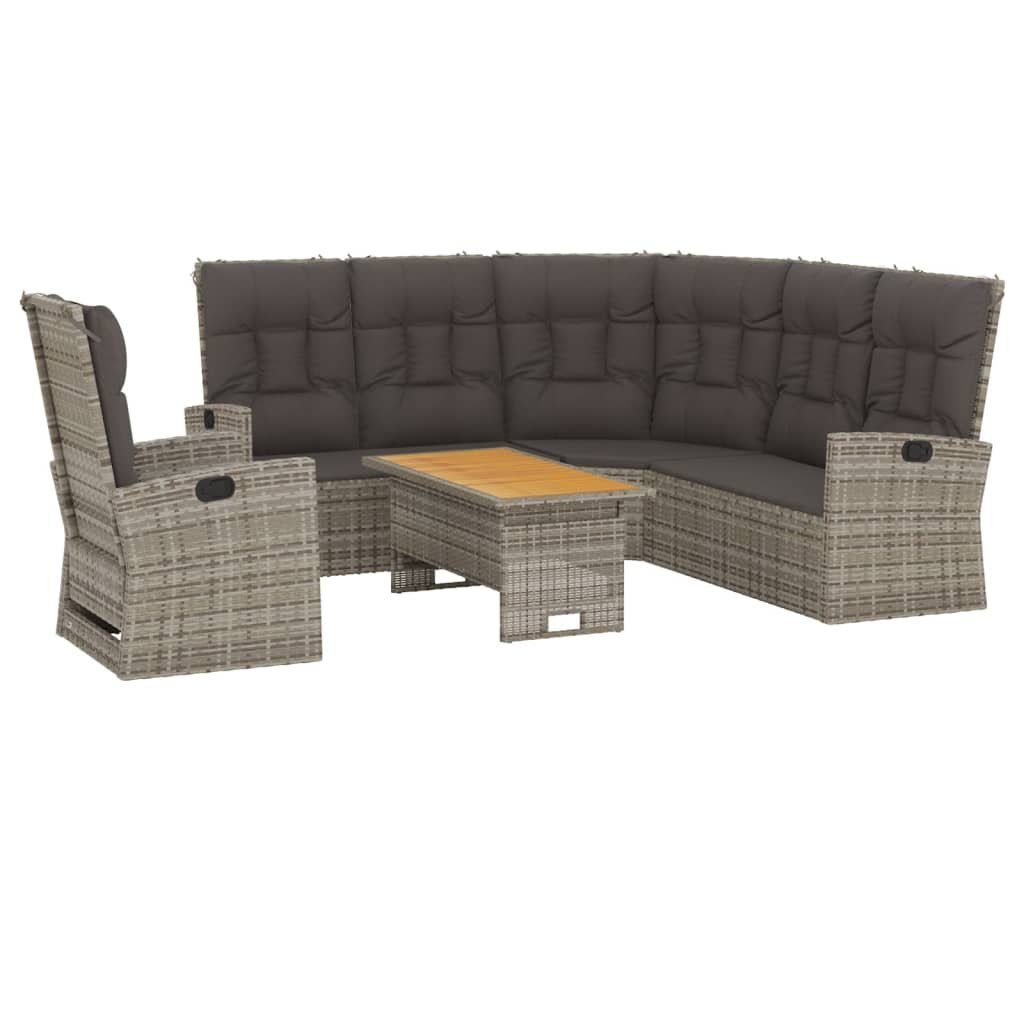 vidaXL Gartenlounge-Set 3-tlg. Garten-Lounge-Set mit Kissen Grau Poly Rattan, (3-tlg)