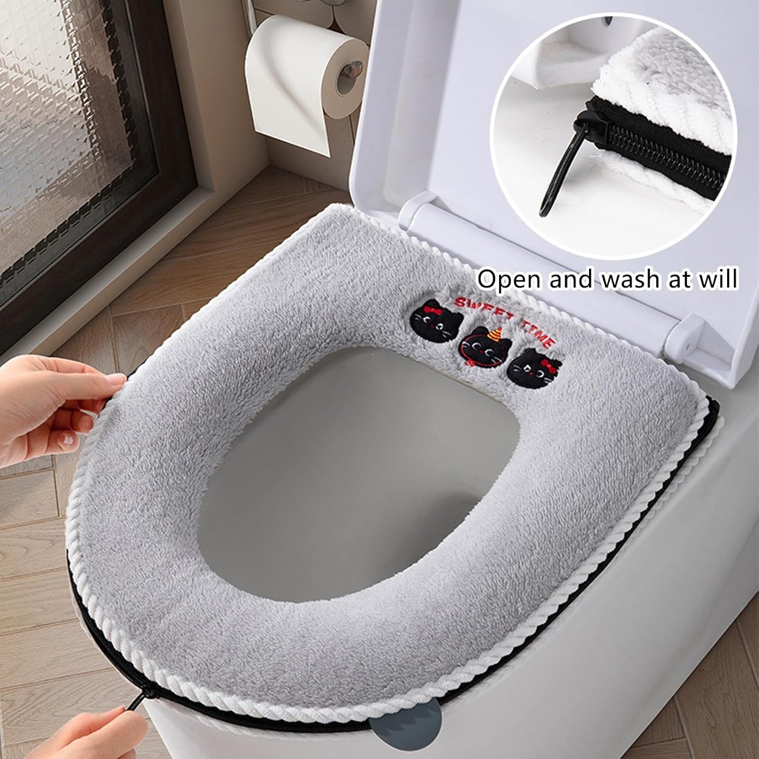 FELIXLEO WC-Deckelbezug Satiskid 2 Stück WC Sitzbezüge Universal Toilettensitzkissen Griff – Bild 5 von 5