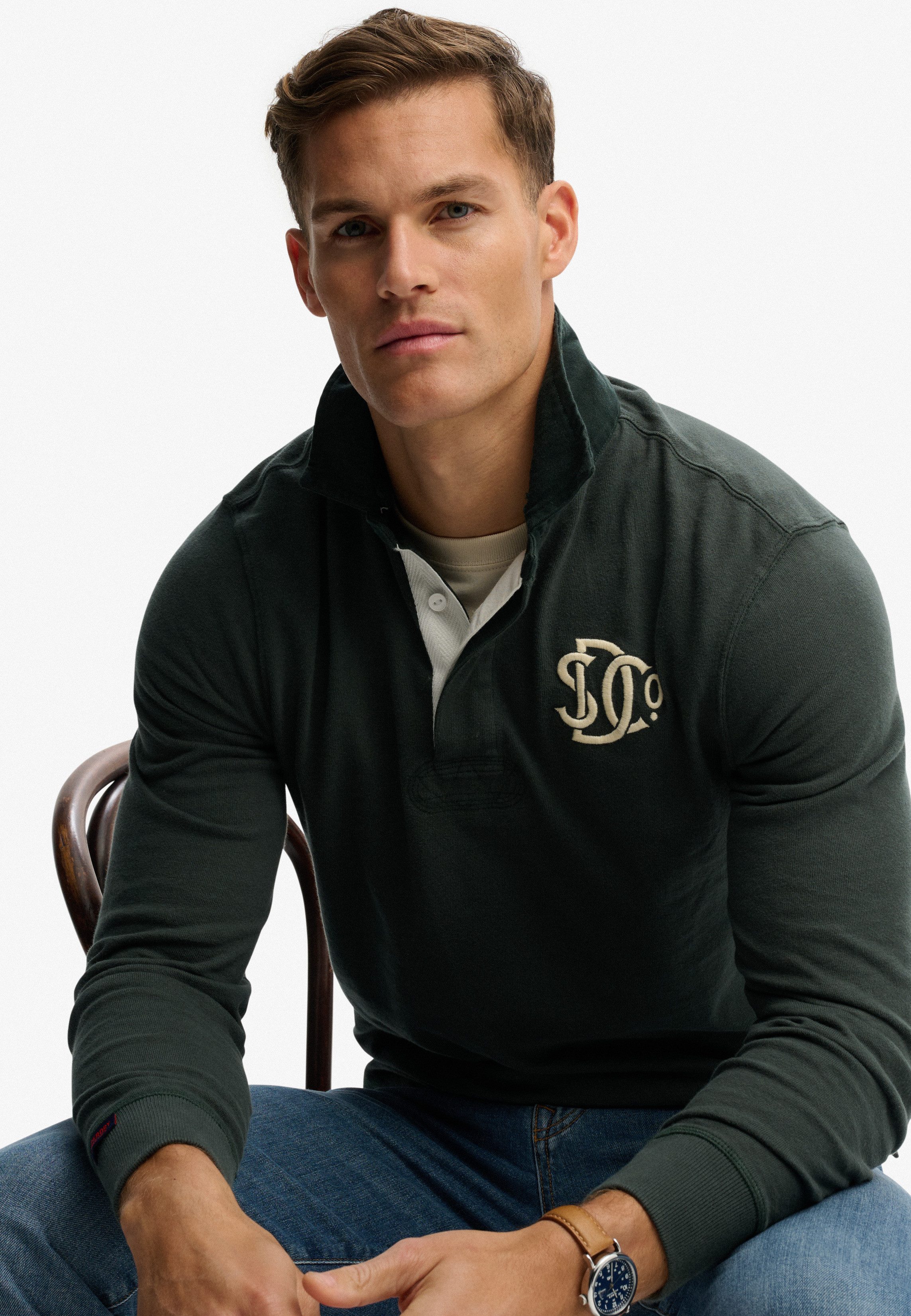 Superdry Langarmshirt VINTAGE ATHLETIC RUGBY Baumwolle, relaxed fit