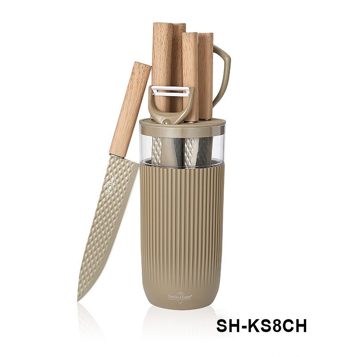 Swiss-Haus Messerblock Messer Kochmesser Messerständer Messerset 8-tlg Champagner Swiss Haus