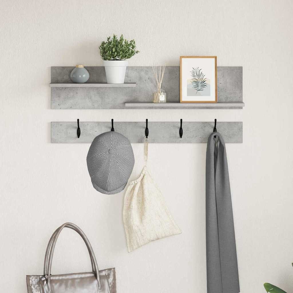 furnicato Garderobenständer Wandgarderobe mit 2 Regalen 90 x 15 x 36 cm Beton Grau, Garderobenständer mit 2 Regalen und Haken für deinen Flurbereich