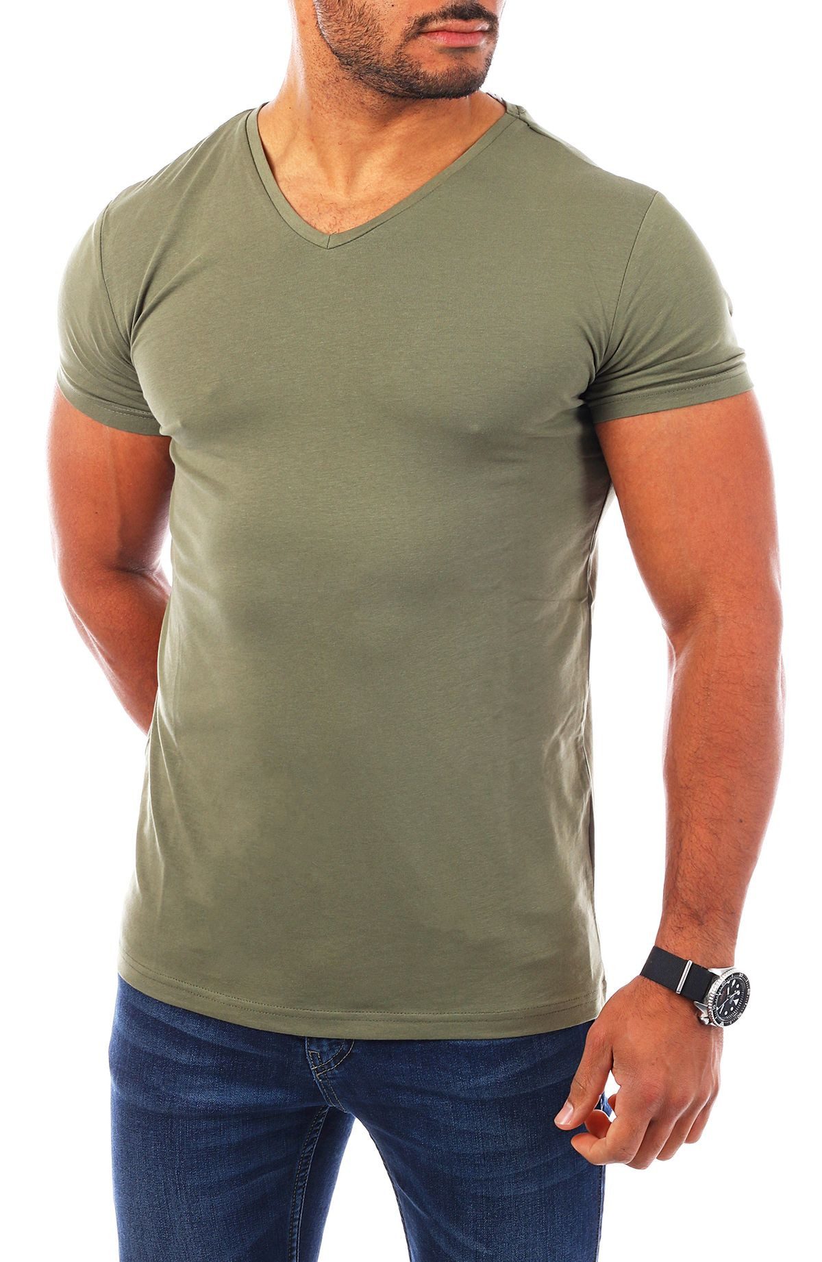 Young & Rich T-Shirt Herren Uni Basic V-neck V-Ausschnitt Unterziehshirt 1700 V-Ausschnitt unifarben kurzarm slim fit