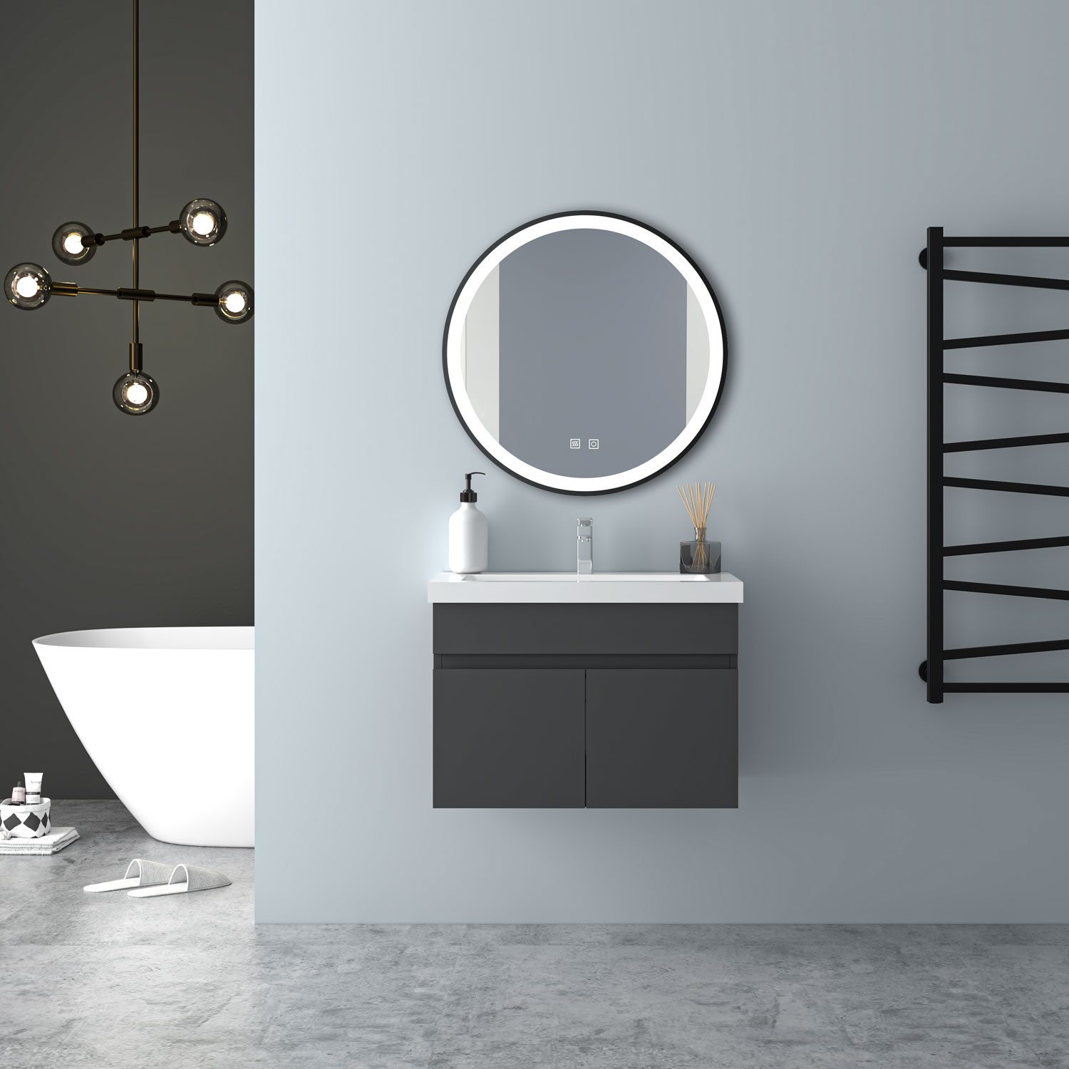 Aica Sanitär Waschtisch Unterschrank Waschbecken Waschtisch MDF Badmöbel Set – Bild 4 von 5