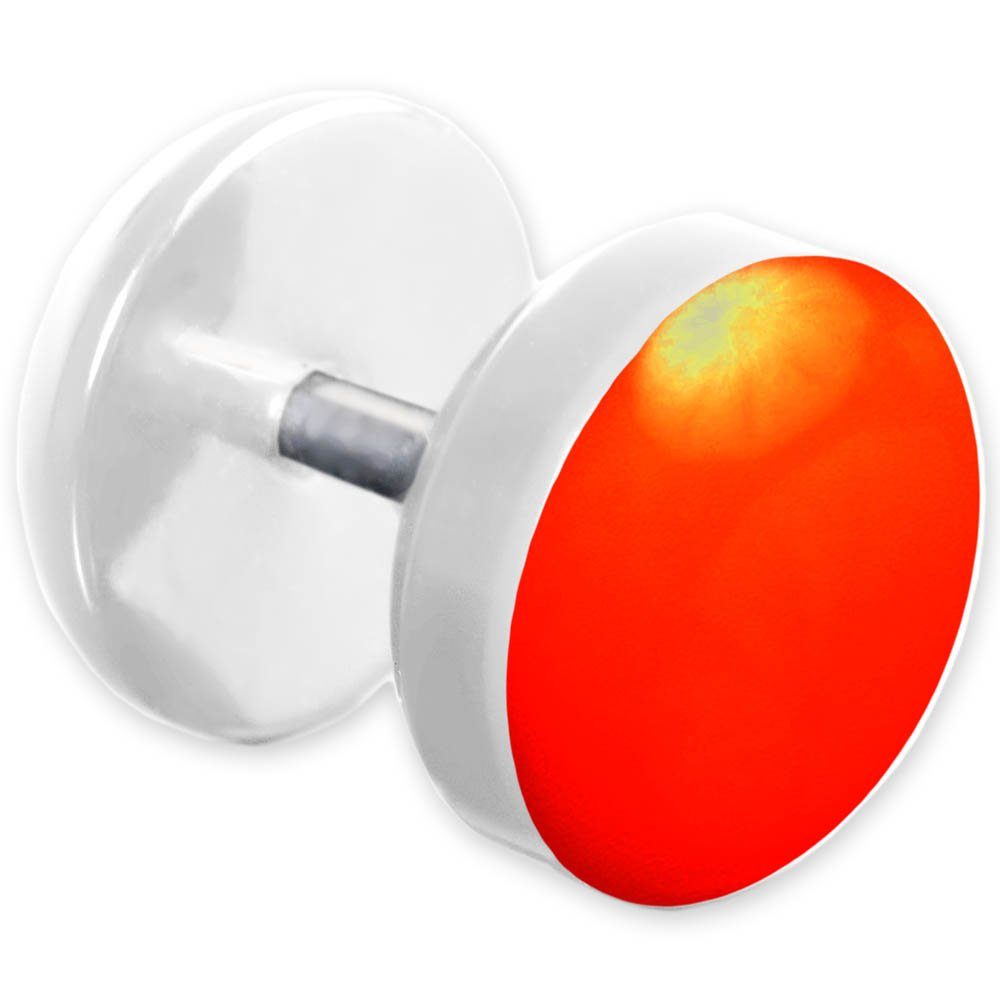 viva-adorno Fake-Ear-Plug 1 Stück Ohrstecker Edelstahl Acryl weiß mit farbig emaillierter Front Neon Orange