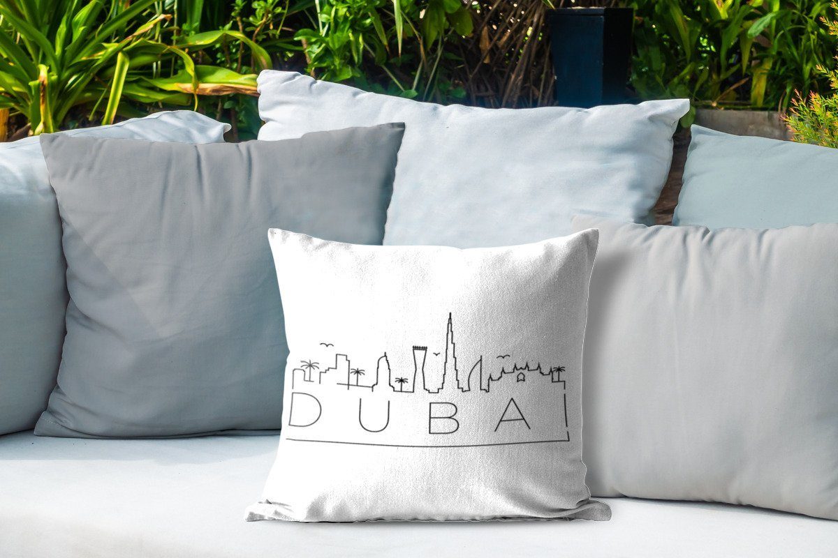 Dekokissen, Kissenbezüge, Outdoor Dekokissen schwarz Dekokissenbezug, Skyline auf Kissenhülle, weiß, MuchoWow "Dubai"
