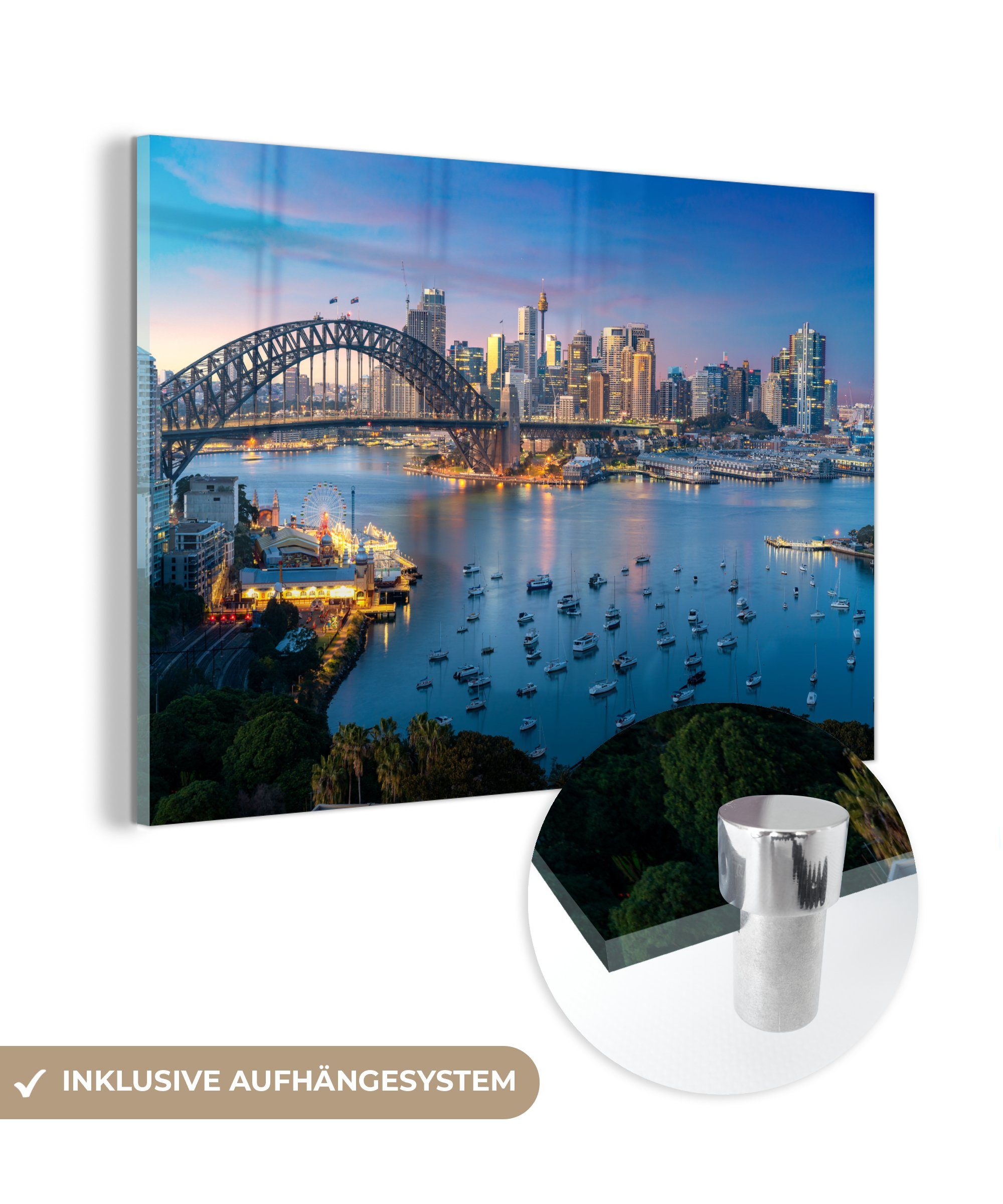 MuchoWow Acrylglasbild Skyline von Sydney bei Sonnenuntergang, (1 St), Acrylglasbilder Wohnzimmer & Schlafzimmer