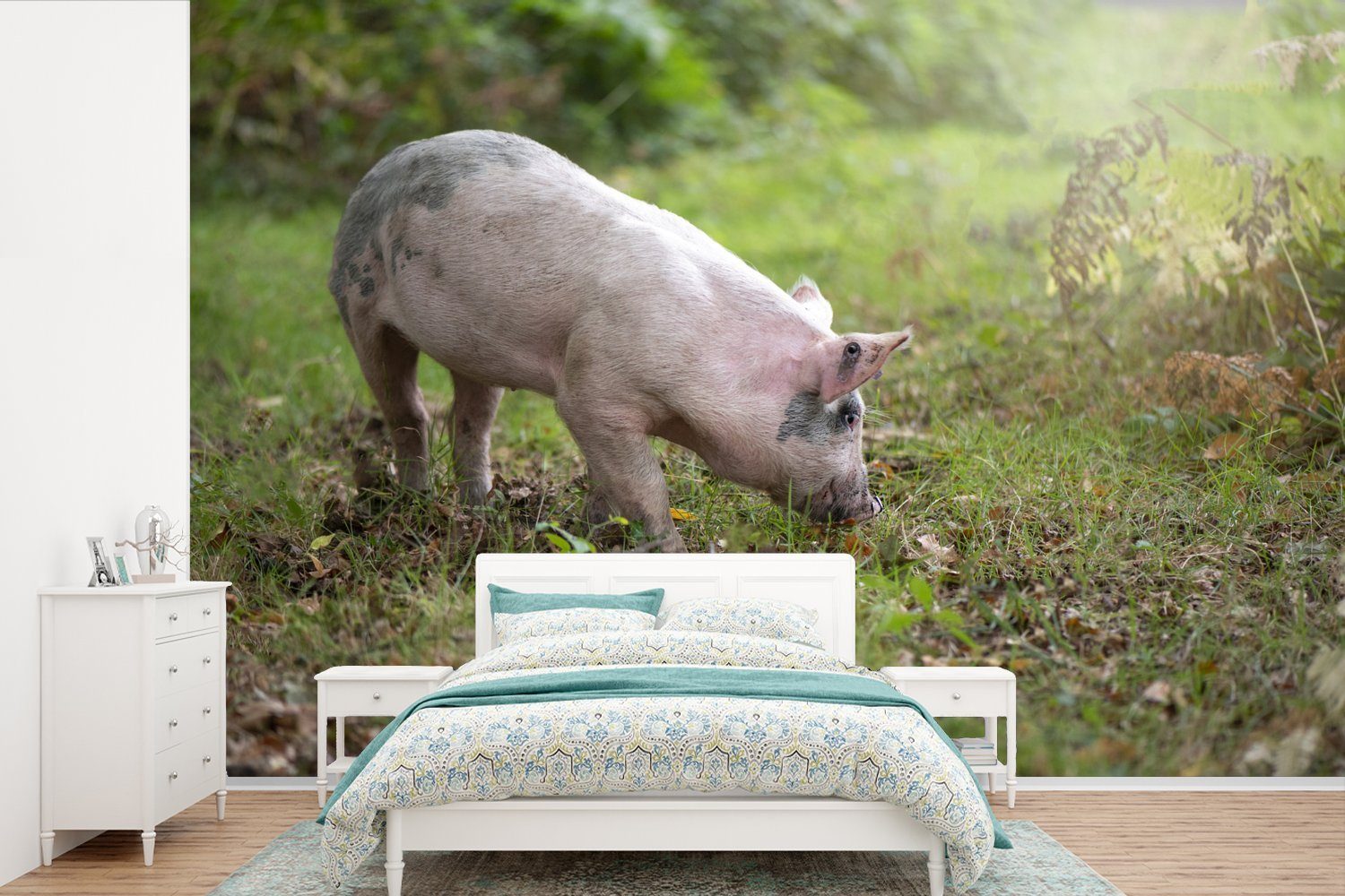 Derzeit im Sonderangebot MuchoWow Fototapete Schwein Matt, Gras, Wald - bedruckt, Schlafzimmer, für Wohnzimmer, - Vinyl Kinderzimmer, Tapete (6 Wallpaper St)