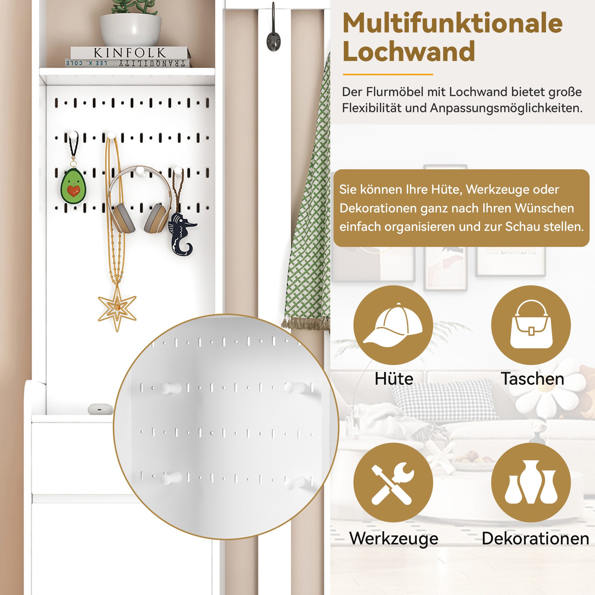 Tongtong Garderoben-Set mit gepolsterter Aufbewahrungsbank, Stecktafel, günstig online kaufen