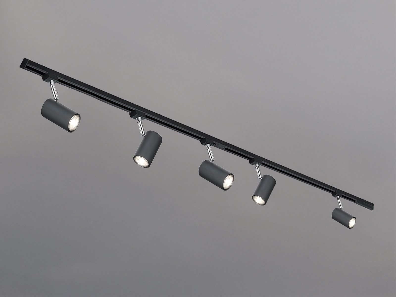 TRIO Leuchten Schienensystem-Sets komplett mit 5 Strahlern, Länge 202,5cm, ohne Leuchtmittel, 2-Phasen Lichtschienensystem für Wand & Decke, Deckenleuchte lang groß