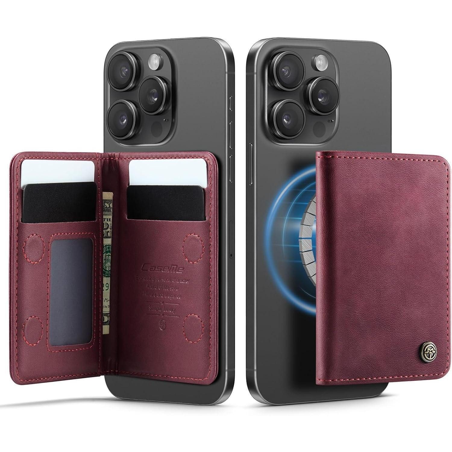 LuxusKollektion Smartphone-Mappe Wallet MagSafe Kartenhalter 4Fächer RFID PU Leder Rot