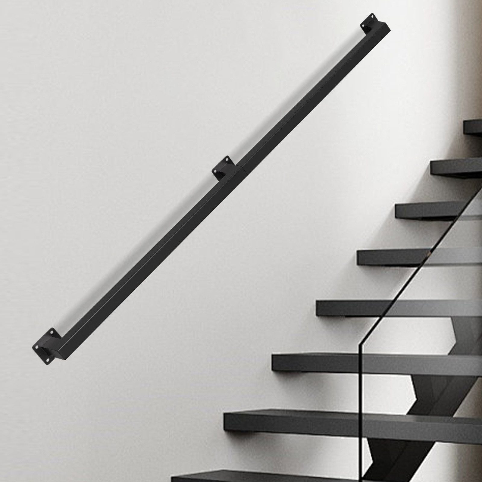 Clanmacy Treppengeländer 120 cm Schwarz, aus Eisen, 30 x 30 mm, zweiteilig, für Treppe und Flur
