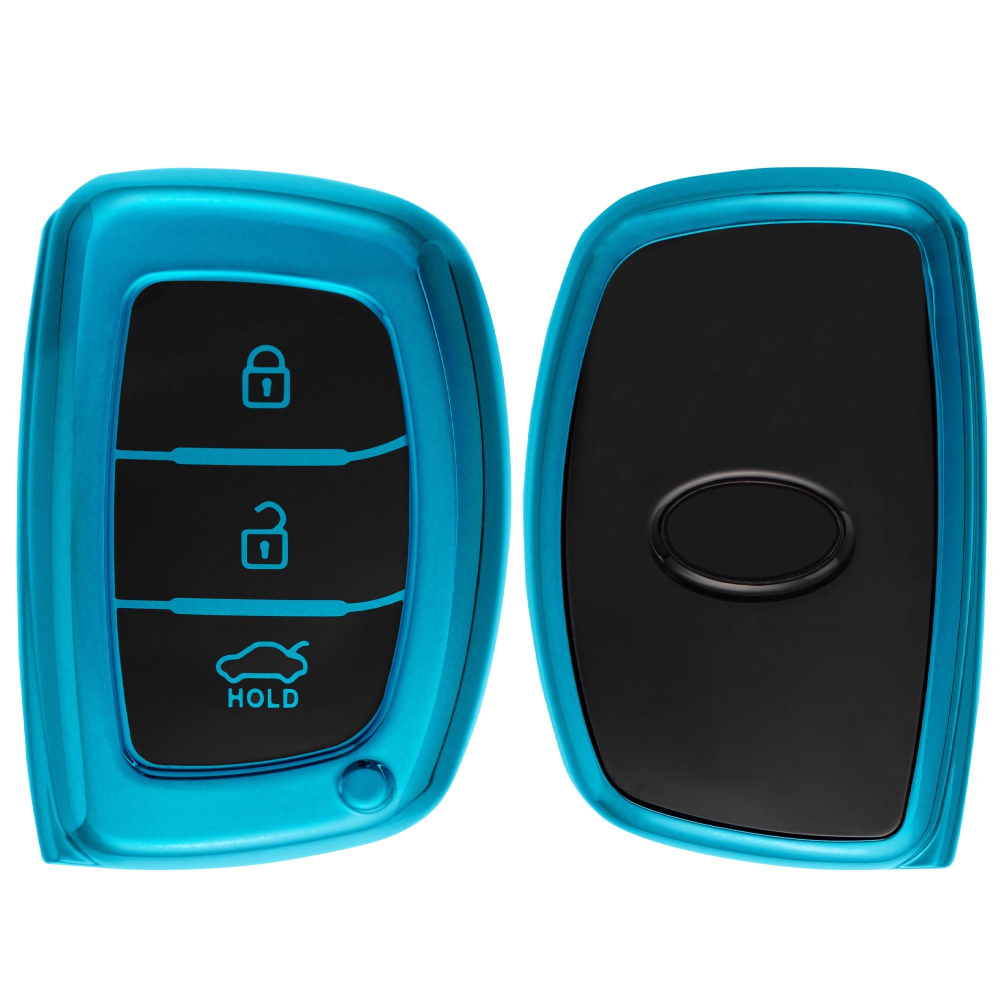 kwmobile Schlüsseltasche Autoschlüssel Hochglanz Kia, Schlüsselhülle für Blau Hülle Hyundai Cover Case Schlüssel Silikon