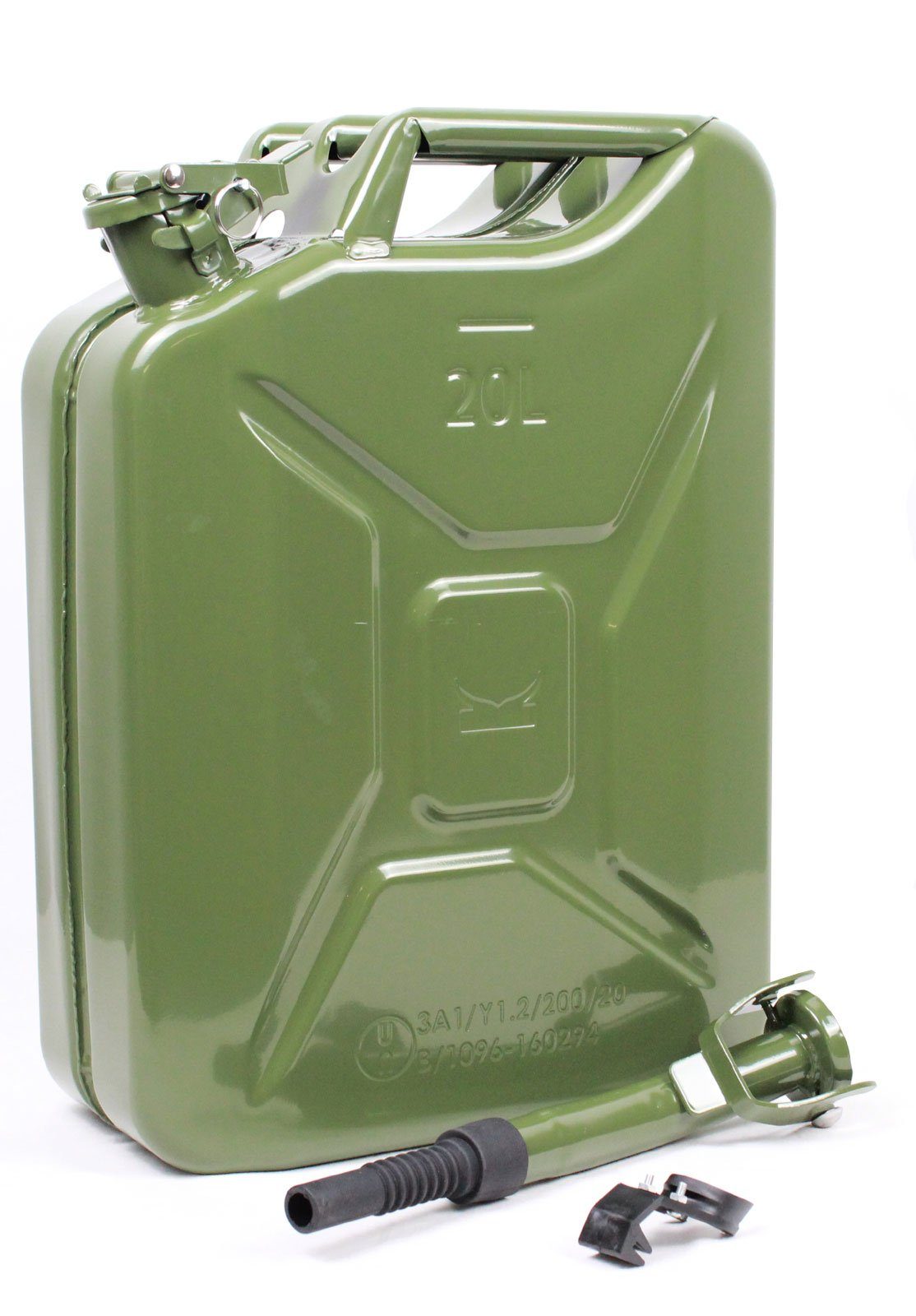 Oxid7® Metall Benzinkanister Kraftstoffkanister olivgrün 20 Liter +  Ausgießer
