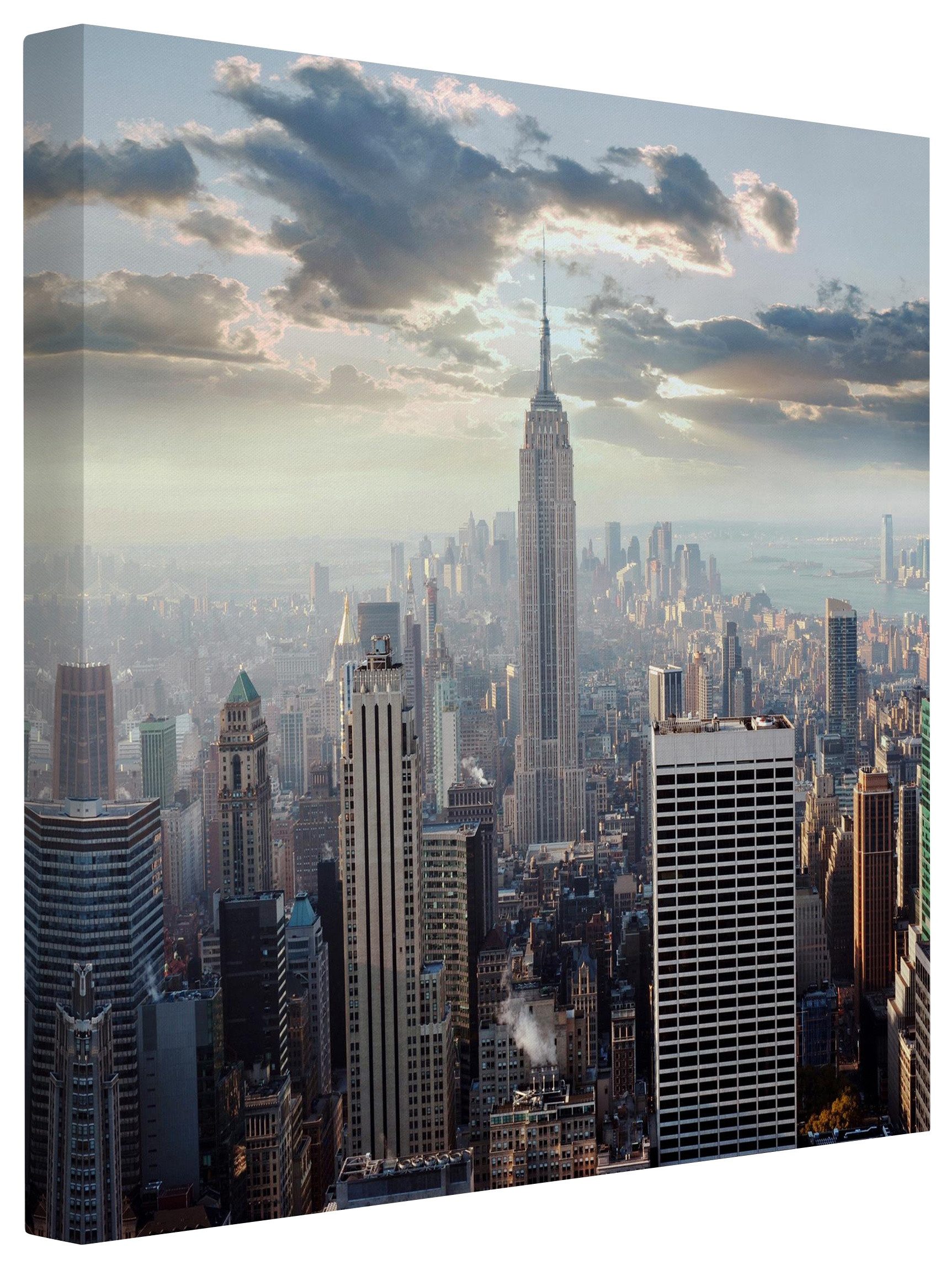 Leinwandbild Skyline Modern Sonnenaufgang New York beige Bild auf Leinwand XXL