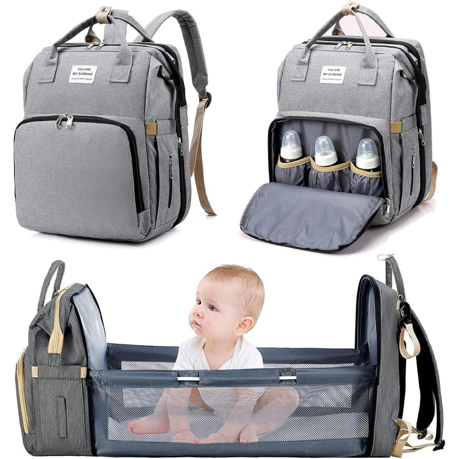 Küchenorganizer-Set Wickeltasche Rucksack Babytasche Wickelauflage Wickelrucksack Grau