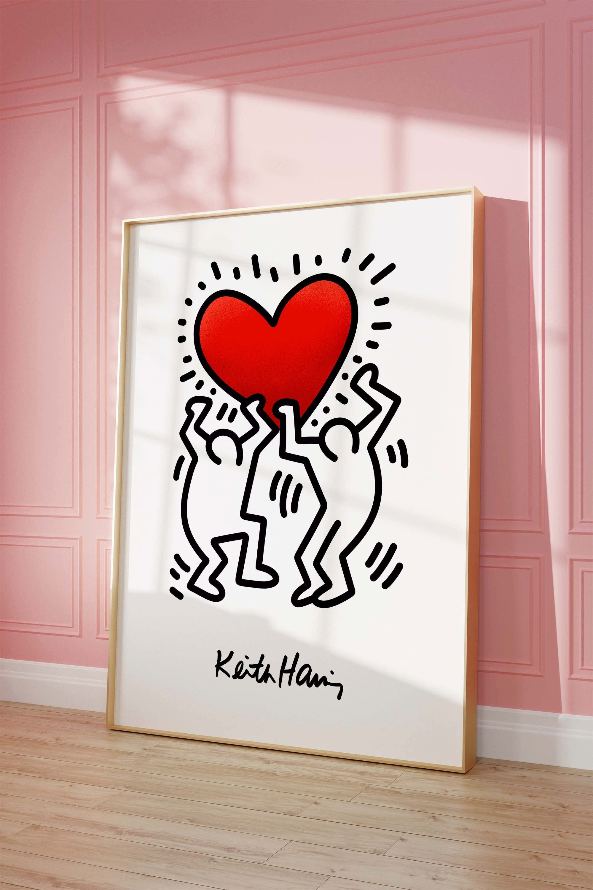 JUSTGOODMOOD Poster Dancing Figures Keith Haring Style Herz Design Minimal Line Art Modern, (1 St)