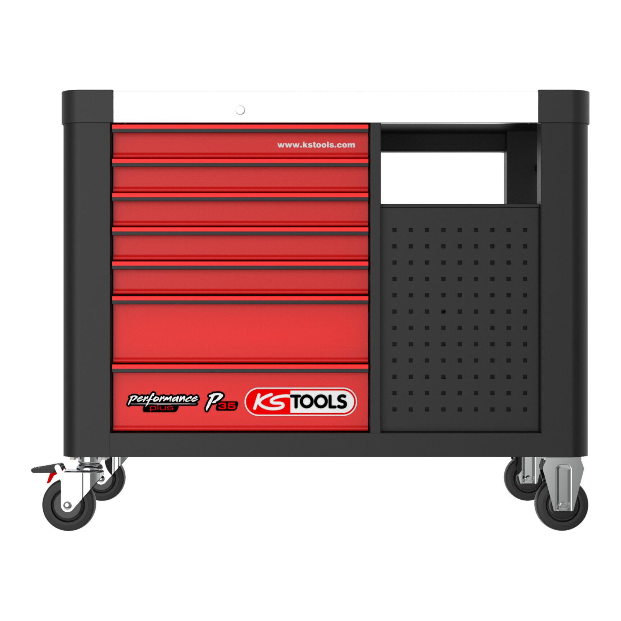 KS Tools Werkstattwagen KS Tools PERFORMANCEplus P35 SCHWARZ/ROT Werkstattwagen mit 12 Schubla