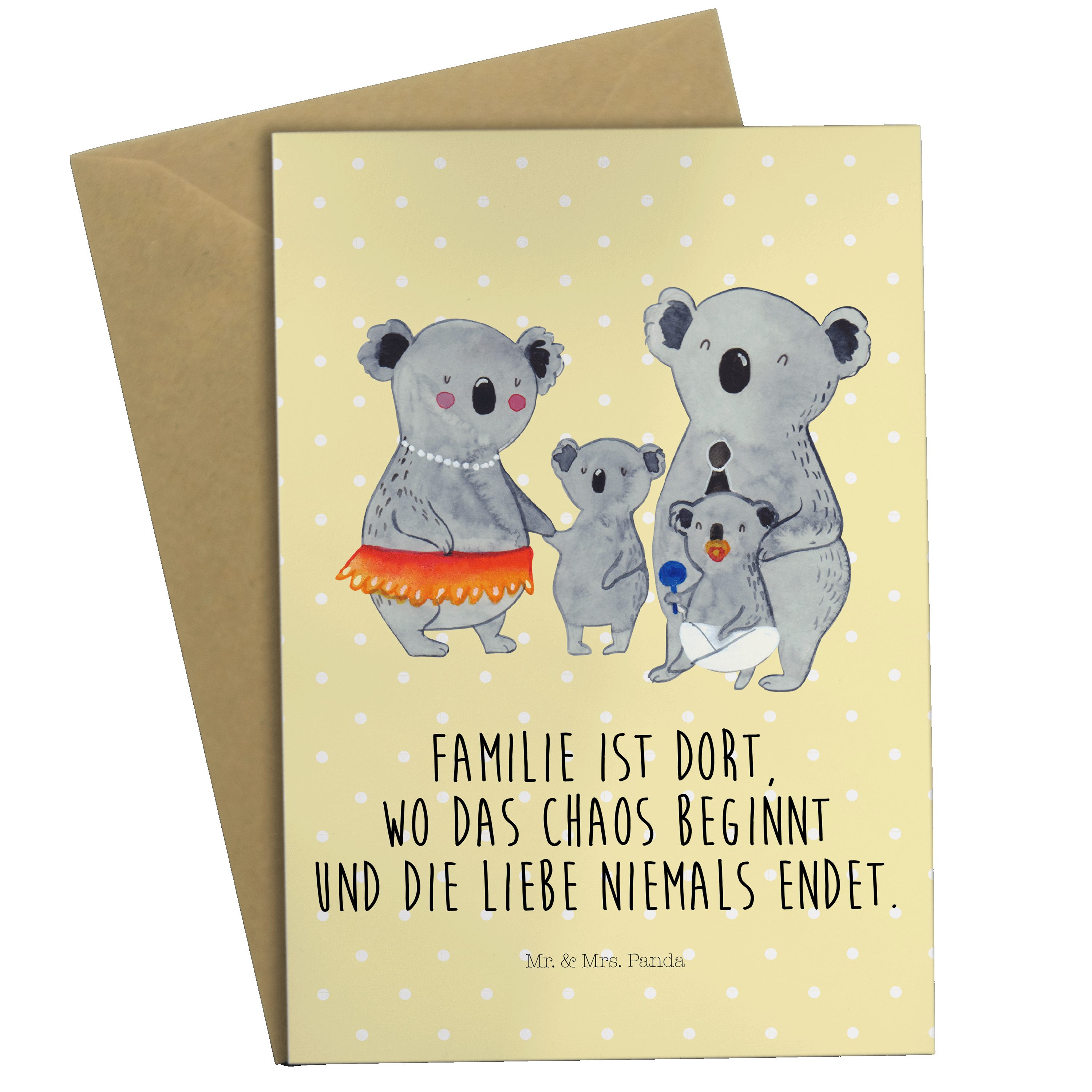 Mr. & Mrs. Panda Grußkarte Koala Familie - Gelb Pastell - Geschenk, Opa, Hochzeitskarte, Geburts