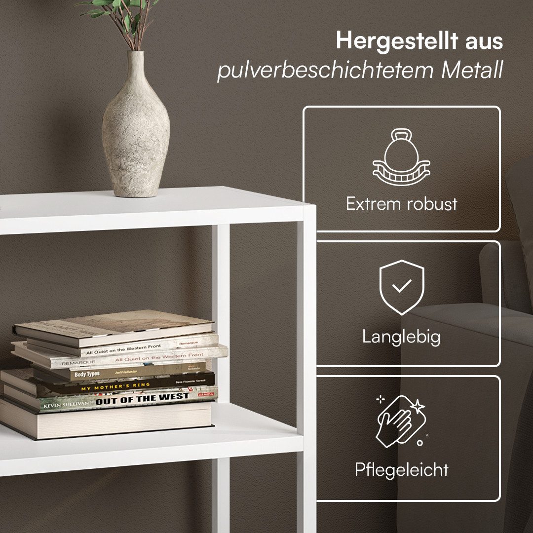 skølm Konsolentisch Skadi mit 2 Ablageflächen (weiß, Metallregal, bis 20kg belastbar), Konsolentisch, höhenverstellbare Füße, 80x28x80 cm – Bild 4 von 5