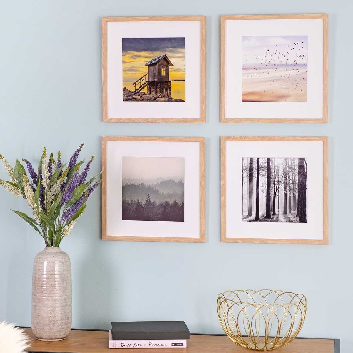 PHOTOLINI Bilderrahmen Sets quadratisch 30x30 cm aus MDF Holz mit Acrylglas & Zubehör, für 6 Bilder (6er Set), 6er Set moderne Posterrahmen Natur – Bild 2 von 5