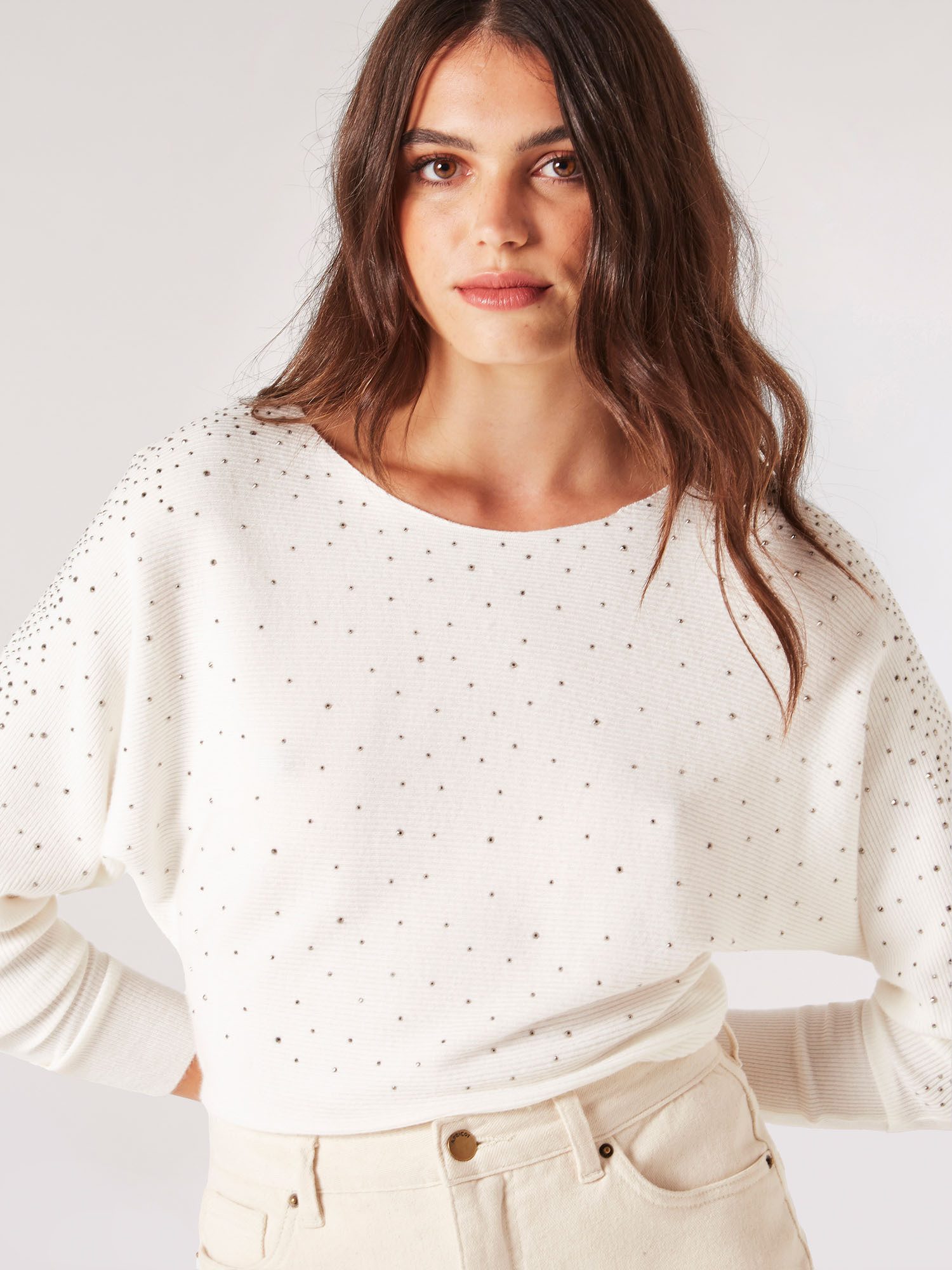 Apricot Fleecepullover Gerippter Batwing Pullover, mit günstig online kaufen