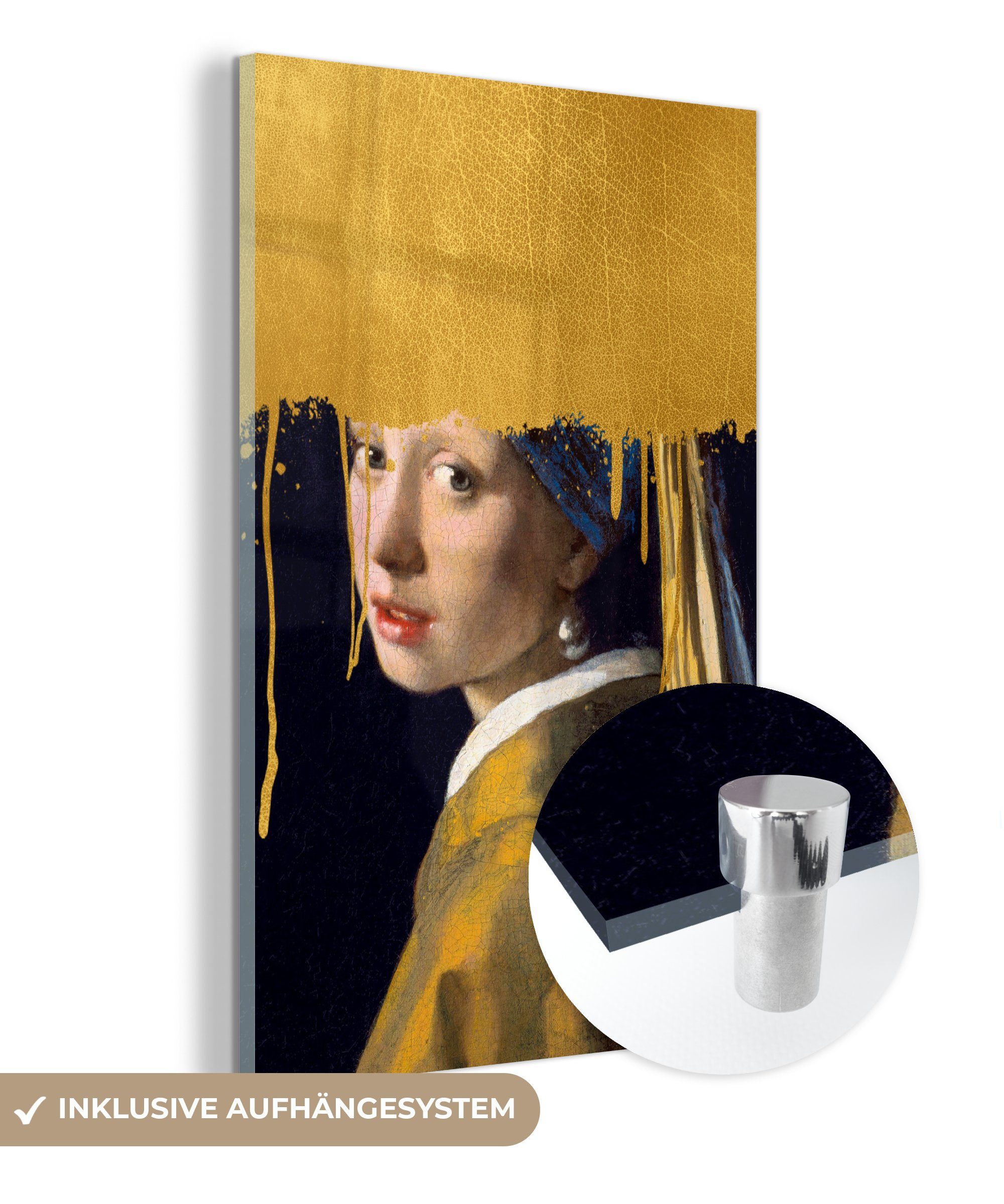 MuchoWow Acrylglasbild Mädchen mit einem Perlenohrring - Gold - Johannes Vermeer, (1 St), Glasbilder - Bilder auf Glas Wandbild - Foto auf Glas - Wanddekoration