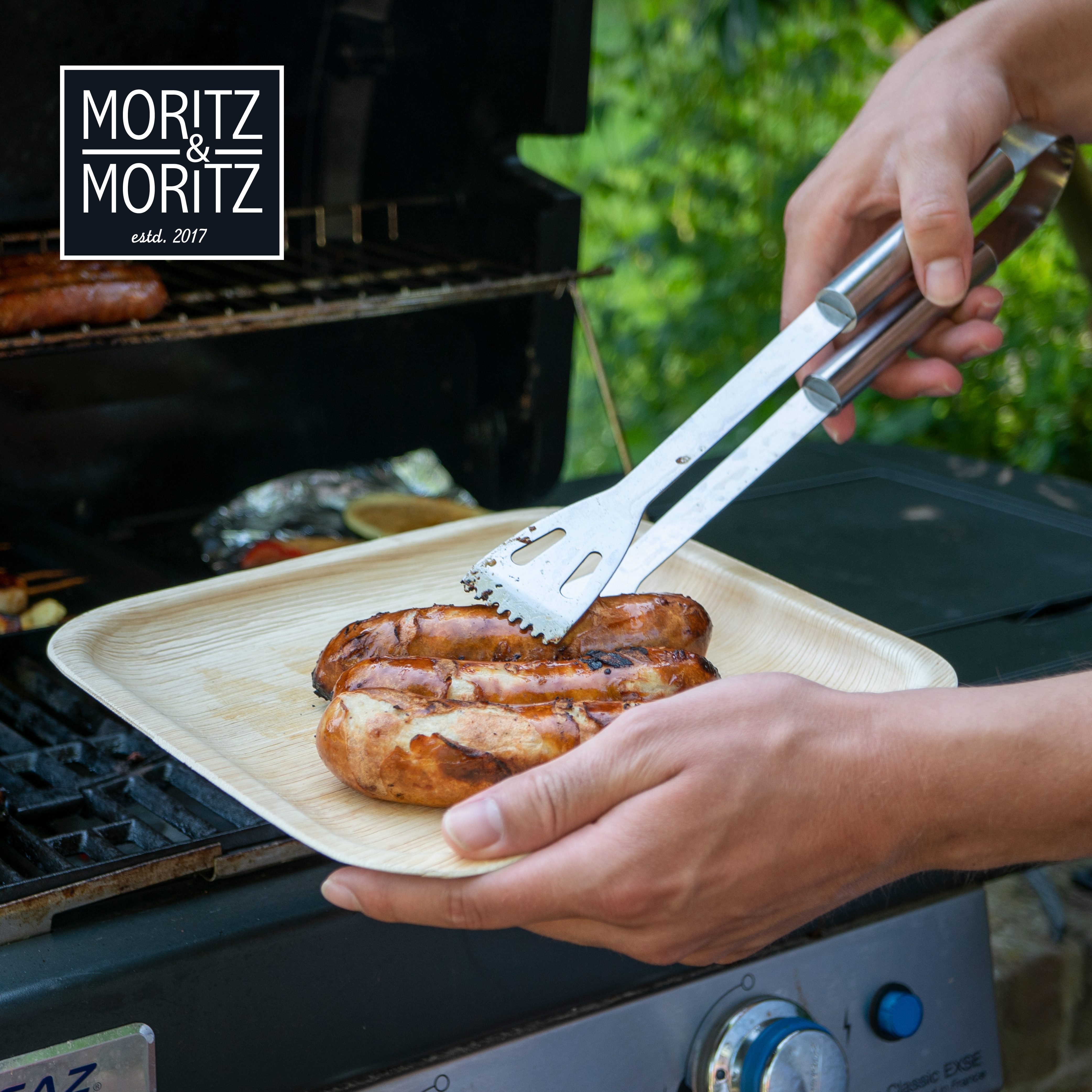Moritz & Moritz Einweggeschirr-Set 75tlg Palmblatt Geschirr Eckig 25x25cm (75-tlg), 25 Personen, Palmblatt, Birkenholz, Nachhaltiges Einweggeschirr - 25 Teller Einweg - 25 Holzbesteck Einweg