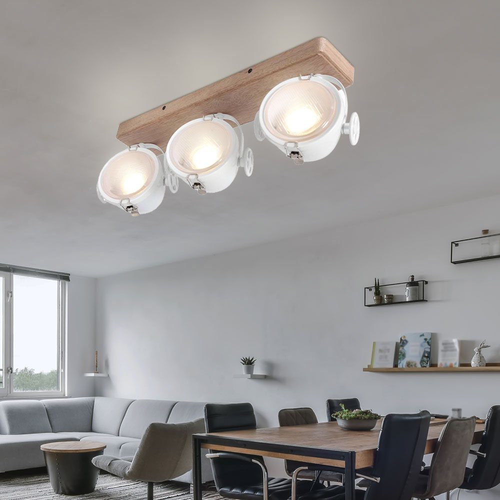 Steinhauer LIGHTING LED Deckenleuchte, Leuchtmittel nicht inklusive, Deckenlampe Wohnzimmerleuchte Strahler beweglich Holz Metall weiß matt