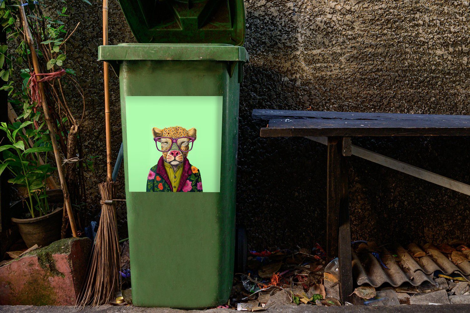 Abfalbehälter Hund Mülleimer-aufkleber, - Wandsticker Mülltonne, - Container, MuchoWow Sticker, St), Brille Tiere - (1 Design