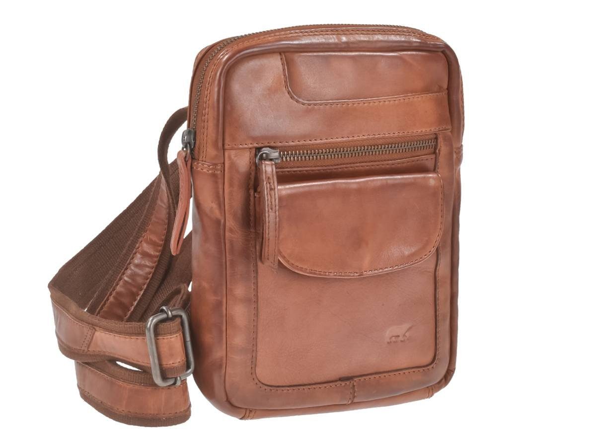 kleine Design 19x24cm, weiches Schultertasche cognac Leder Sasha, Bear Umhängetasche Crossover,