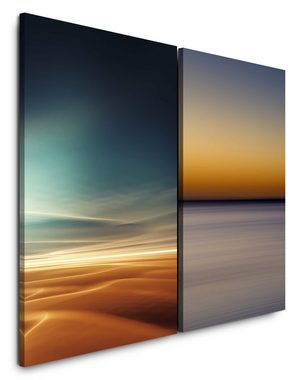 Sinus Art Leinwandbild 2 Bilder je 60x90cm Wüste Sahara Horizont Minimal Abstrakt Abenddämmerung Himmel