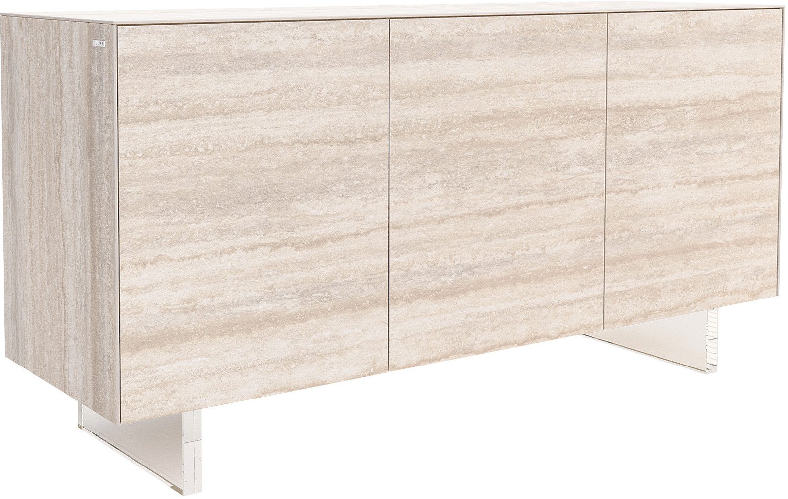 DELIFE Sideboard Cuor, Keramik Laminam® Travertino Bianco Creme-Weiß 150 cm 3 Türen Fuß Schwe