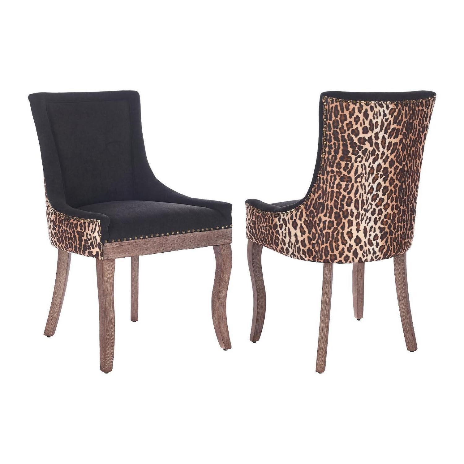 LuxusKollektion Esszimmerstuhl Esszimmerstuhl 2er Set Polsterstuhl Massivholz Leopardenmuster 2er-Set