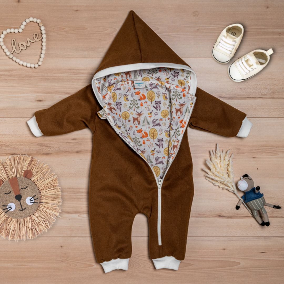 suebidou Fleeceoverall Wollfleece Overall mit Zwergenkapuze Wagenanzug Babyoverall weich und bequem, komfortabel