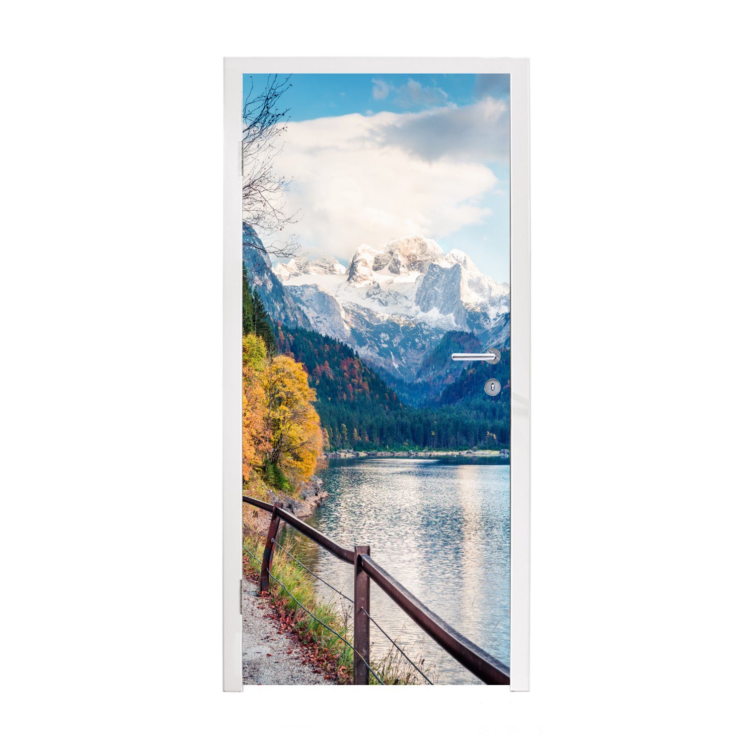 MuchoWow Türtapete Berge - See - Weg - Natur - Wasser, Matt, bedruckt, (1 St), Fototapete für Tür, Türaufkleber, 75x205 cm