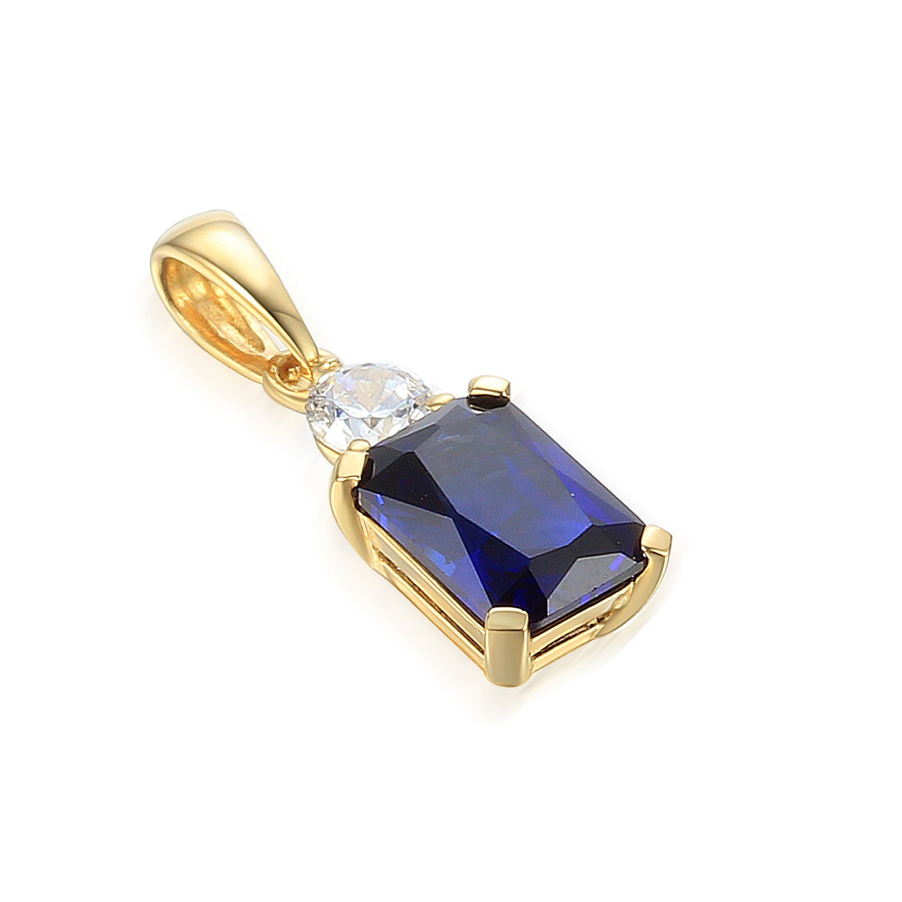 Stella-Jewellery Kettenanhänger 585er Gelbgold Anhänger mit synth. Saphir (synth. Saphir mit Zirkonia, inkl. Etui), mit synth. Saphir und Zirkonia