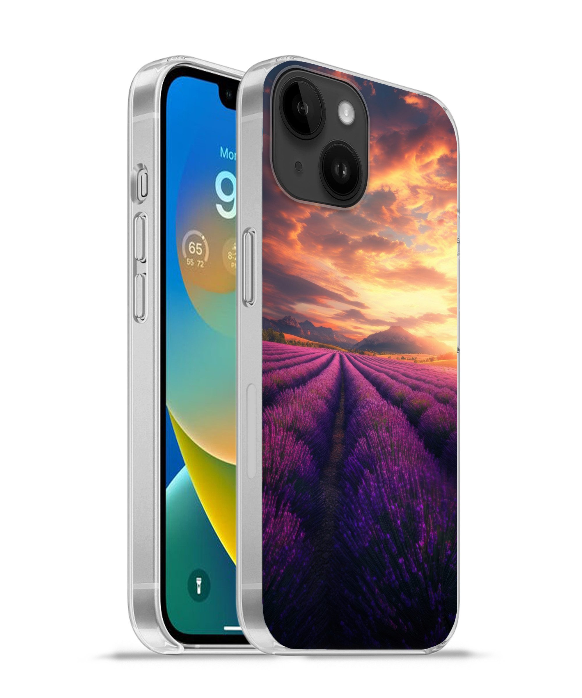 MuchoWow Handyhülle für Apple iPhone 14 Lavendelfeld - Sonnenuntergang - Lila, Smartphone-Bumper, Print, Handy Schutzhülle Dünn
